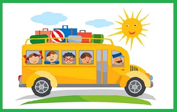 obrazek przedstawia autobus z dziećmi jadącymi na wycieczkę
